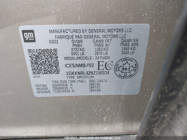 Продажа на аукционе авто 2022 Gmc Acadia Sle, vin: 1GKKNRL42NZ150034, номер лота: 12614812