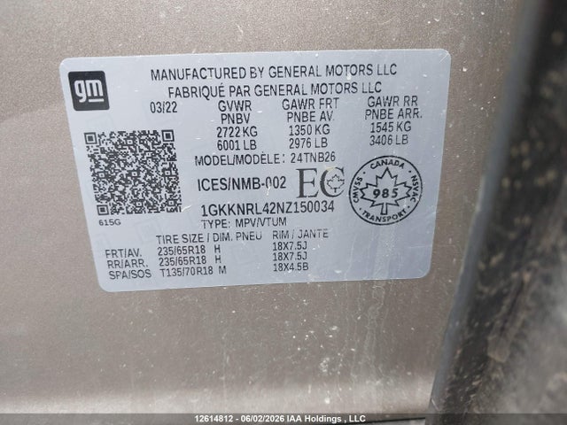 Продажа на аукционе авто 2022 Gmc Acadia Sle, vin: 1GKKNRL42NZ150034, номер лота: 12614812