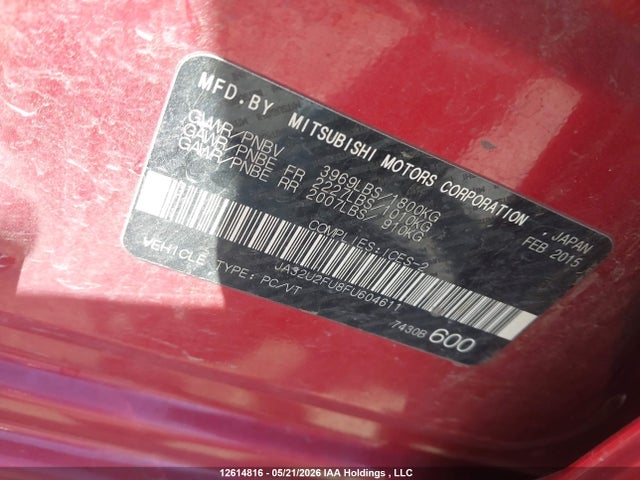 2015 Mitsubishi Lancer Gt/se მანქანა იყიდება აუქციონზე, vin: JA32U2FU8FU604611, აუქციონის ნომერი: 12614816