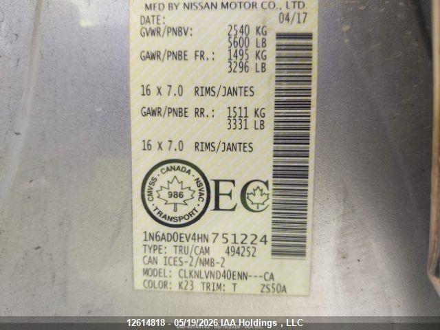 12614818 :رقم المزاد ، 1N6AD0EV4HN751224 vin ، 2017 Nissan Frontier S/sv/sl/pro-4x مزاد بيع