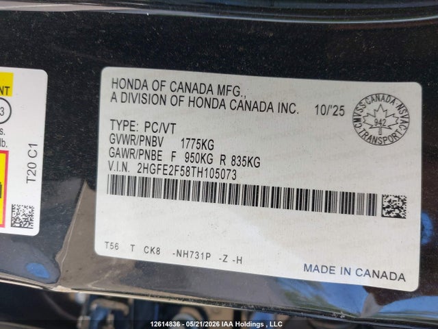 Honda Civic 2026 2HGFE2F58TH105073 Image 9