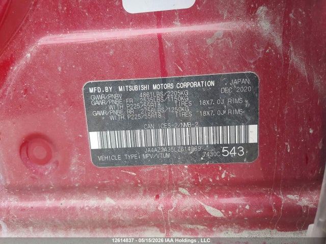 Продаж на аукціоні авто 2020 Mitsubishi Outlander Es, vin: JA4AZ2A35LZ614969, номер лоту: 12614837
