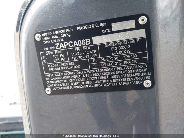 Продаж на аукціоні авто 2023 Vespa Primavera/sprint 50, vin: ZAPCA06B5P5108046, номер лоту: 12614838
