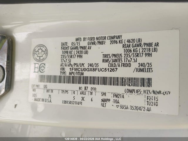 Aukcja sprzedaży 2015 Ford Escape Se, vin: 1FMCU0GX8FUC51267, numer aukcji: 12614839