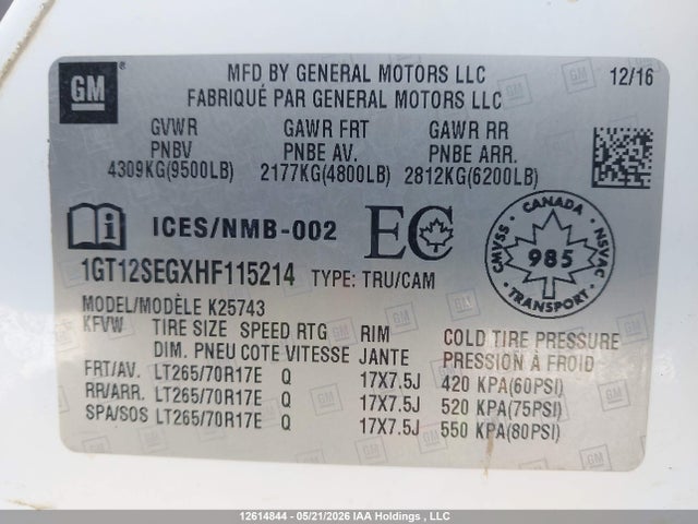 1GT12SEGXHF115214 GMC Sierra 2500hd Sle