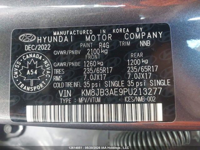 12614851 :رقم المزاد ، KM8JB3AE9PU213277 vin ، 2023 Hyundai Tucson Preferred Fwd مزاد بيع