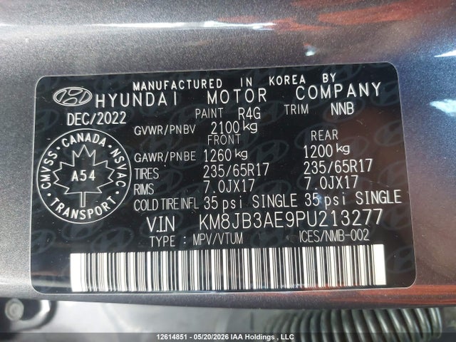 12614851 :رقم المزاد ، KM8JB3AE9PU213277 vin ، 2023 Hyundai Tucson Preferred Fwd مزاد بيع