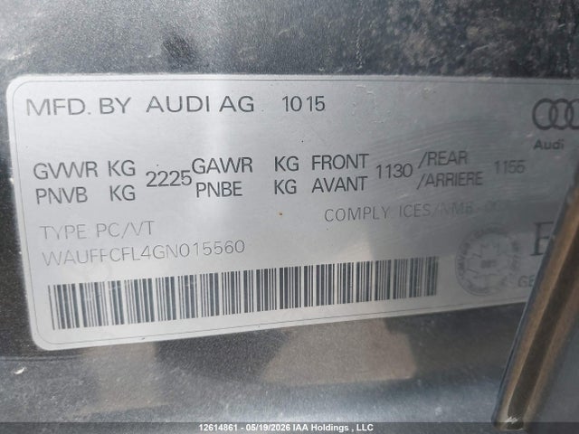 Продаж на аукціоні авто 2016 Audi A4 2.0t Progressiv Plus, vin: WAUFFCFL4GN015560, номер лоту: 12614861