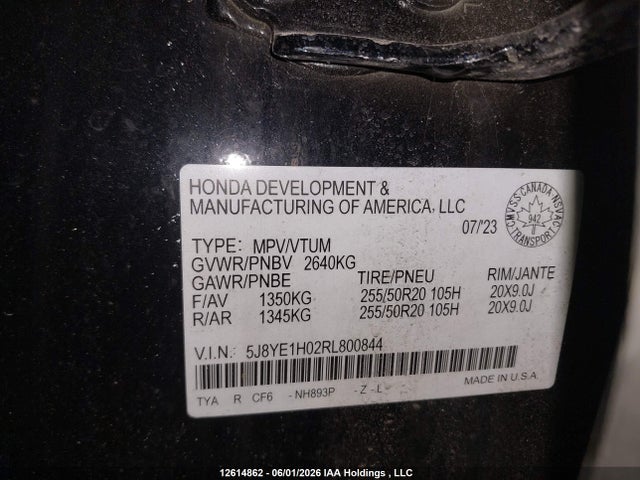12614862 :رقم المزاد ، 5J8YE1H02RL800844 vin ، 2024 Acura Mdx مزاد بيع