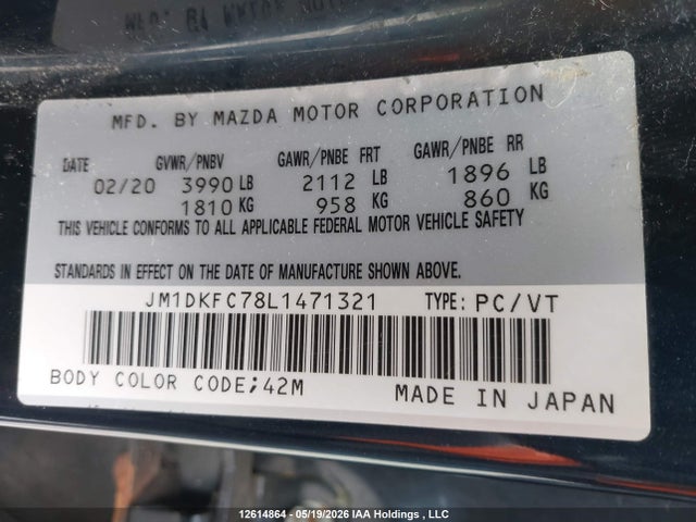 Продажа на аукционе авто 2020 Mazda Cx-3 Gs, vin: JM1DKFC78L1471321, номер лота: 12614864