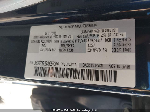 Продаж на аукціоні авто 2019 Mazda Cx-5, vin: JM3KFBBL5K0557314, номер лоту: 12614873