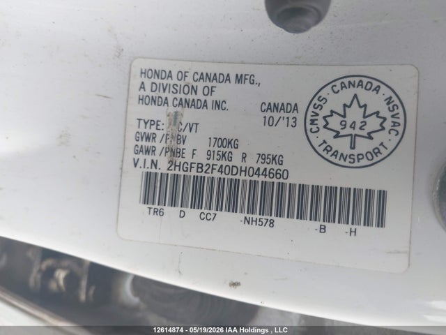 Aukcja sprzedaży 2013 Honda Civic Lx, vin: 2HGFB2F40DH044660, numer aukcji: 12614874