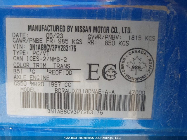 Nissan SENTRA SV 2023 3N1AB8CV3PY283176 Image 9