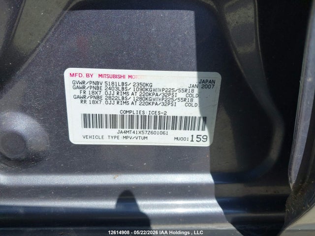 Продажа на аукционе авто 2007 Mitsubishi Outlander Xls, vin: JA4MT41X57Z601061, номер лота: 12614908