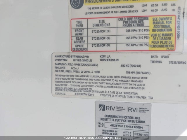 Kzrv Trailer 2022 4EZFV4127N6110694 Image 9
