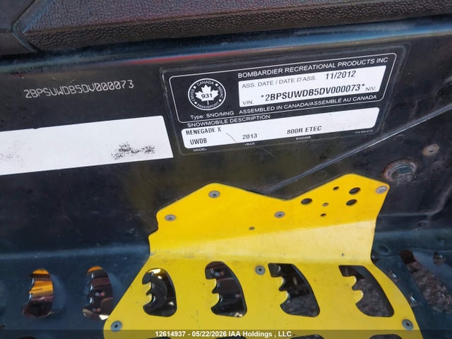 12614937 :رقم المزاد ، 2BPSUWDB5DV000073 vin ، 2013 Skidoo  مزاد بيع