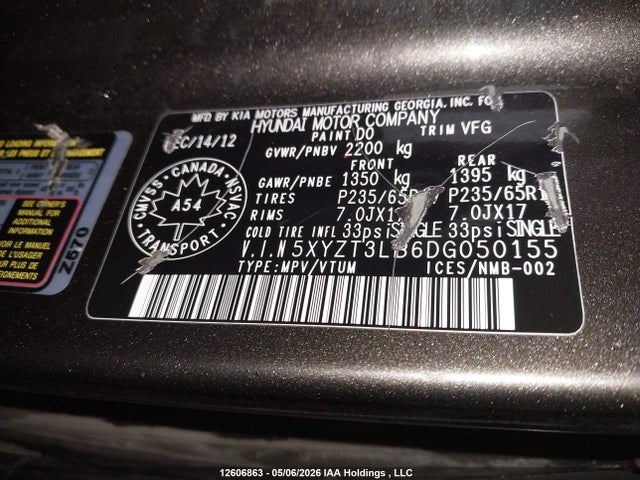 2013 Hyundai Santa Fe Sport 2.4 Base მანქანა იყიდება აუქციონზე, vin: 5XYZT3LB6DG050155, აუქციონის ნომერი: 12606863