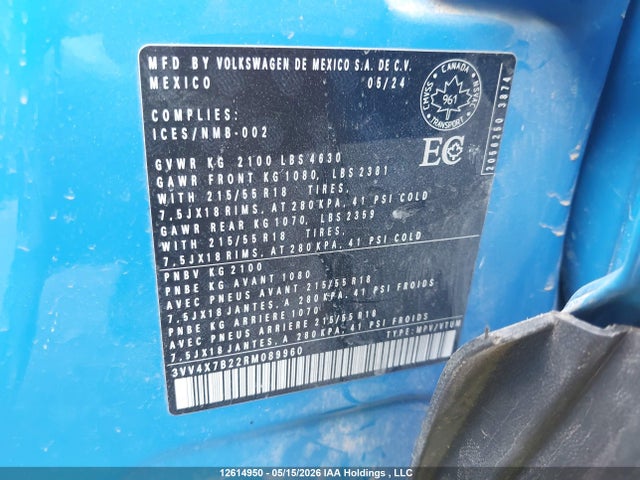 Aukcja sprzedaży 2024 Volkswagen Taos Highline, vin: 3VV4X7B22RM089960, numer aukcji: 12614950