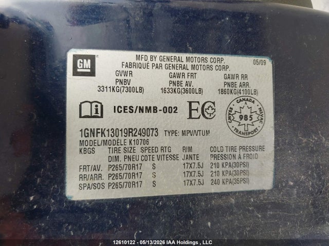 Aukcja sprzedaży 2009 Chevrolet Tahoe Ls, vin: 1GNFK13019R249073, numer aukcji: 12610122