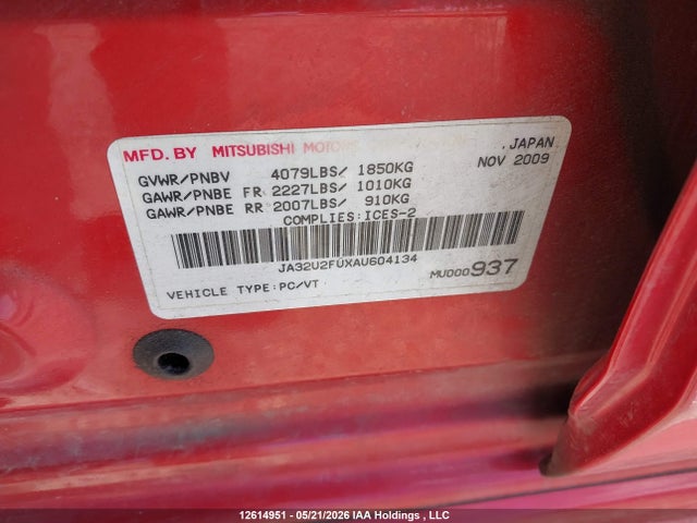 Aukcja sprzedaży 2010 Mitsubishi Lancer, vin: JA32U2FUXAU604134, numer aukcji: 12614951