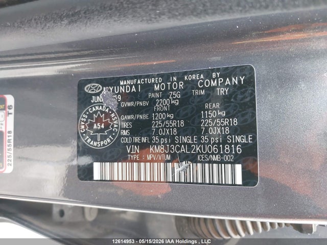 KM8J3CAL2KU061816 Hyundai Tucson Limited/sel/sport/ultimate/value/night