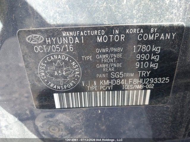 12614961 :رقم المزاد ، KMHD84LF8HU293325 vin ، 2017 Hyundai Elantra Se/value/limited مزاد بيع