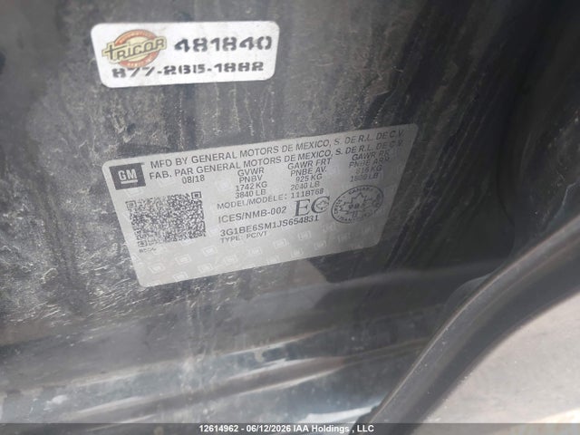 Продажа на аукционе авто 2018 Chevrolet Cruze Lt Auto, vin: 3G1BE6SM1JS654831, номер лота: 12614962