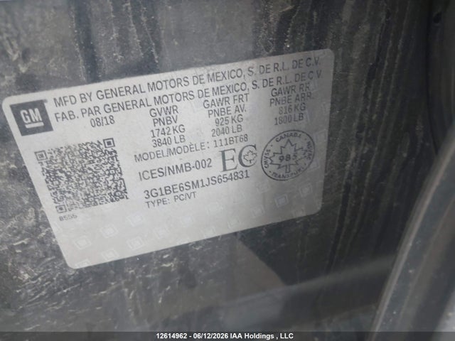 Продажа на аукционе авто 2018 Chevrolet Cruze Lt Auto, vin: 3G1BE6SM1JS654831, номер лота: 12614962