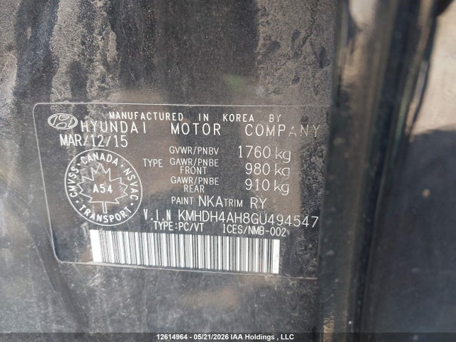 Aukcja sprzedaży 2016 Hyundai Elantra Limited, vin: KMHDH4AH8GU494547, numer aukcji: 12614964