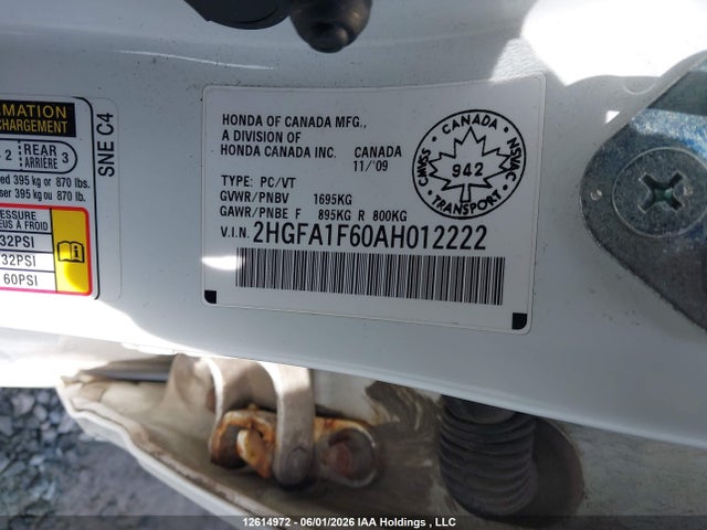 2010 Honda Civic Sport მანქანა იყიდება აუქციონზე, vin: 2HGFA1F60AH012222, აუქციონის ნომერი: 12614972