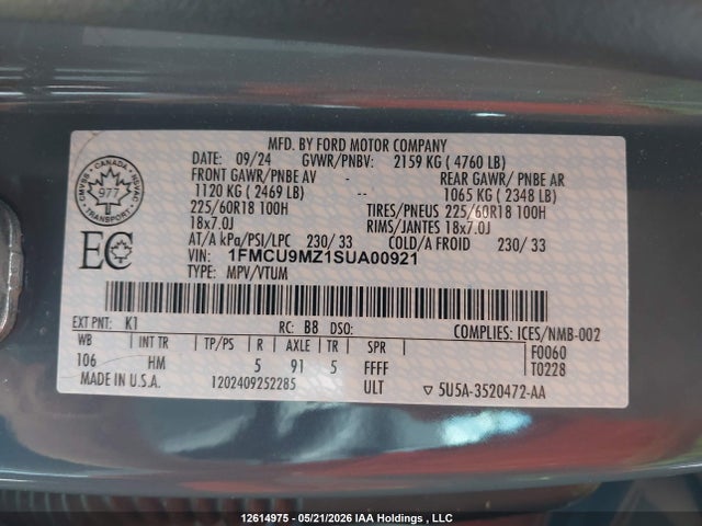 1FMCU9MZ1SUA00921 Ford Escape St-line