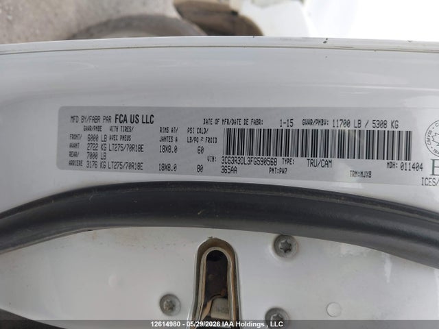 2015 Ram 3500 Slt მანქანა იყიდება აუქციონზე, vin: 3C63R3DL3FG590568, აუქციონის ნომერი: 12614980