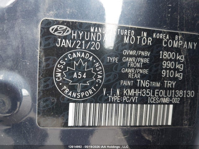 Aukcja sprzedaży 2020 Hyundai Elantra Gt Preferred Auto, vin: KMHH35LE0LU138130, numer aukcji: 12614992