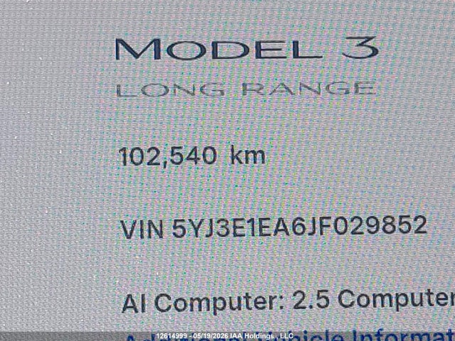 5YJ3E1EA6JF029852 Tesla Model 3 Long Range/mid Range