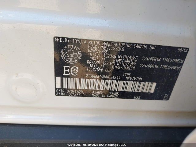 Продаж на аукціоні авто 2019 Toyota Rav4 Limited, vin: 2T3DWRFV8KW034211, номер лоту: 12615006