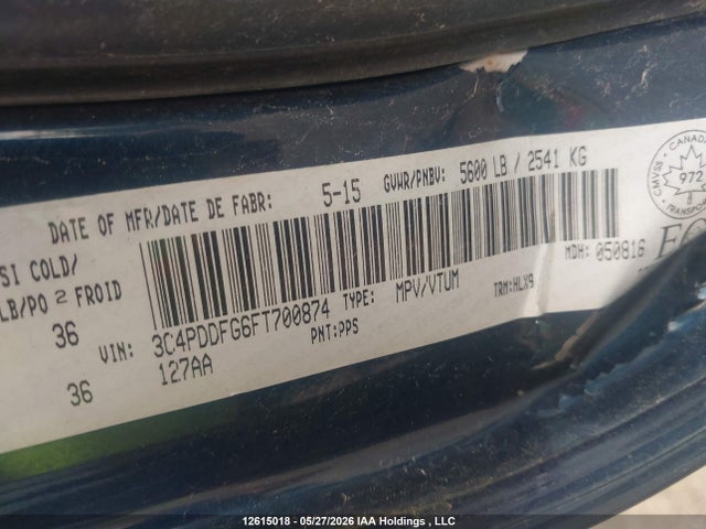 2015 Dodge Journey მანქანა იყიდება აუქციონზე, vin: 3C4PDDFG6FT700874, აუქციონის ნომერი: 12615018