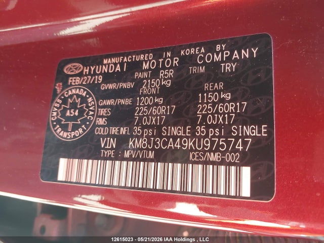 KM8J3CA49KU975747 Hyundai Tucson Preferred