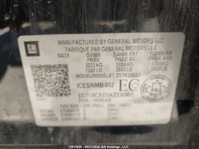 1GTU9CED1KZ330801 GMC SIERRA 1500