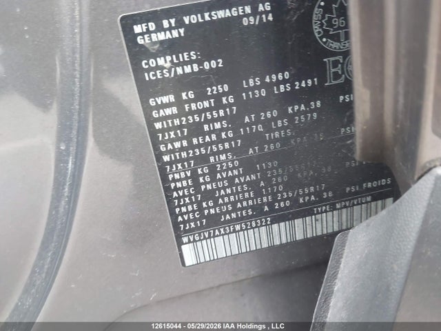 Продаж на аукціоні авто 2015 Volkswagen Tiguan, vin: WVGJV7AX3FW528322, номер лоту: 12615044