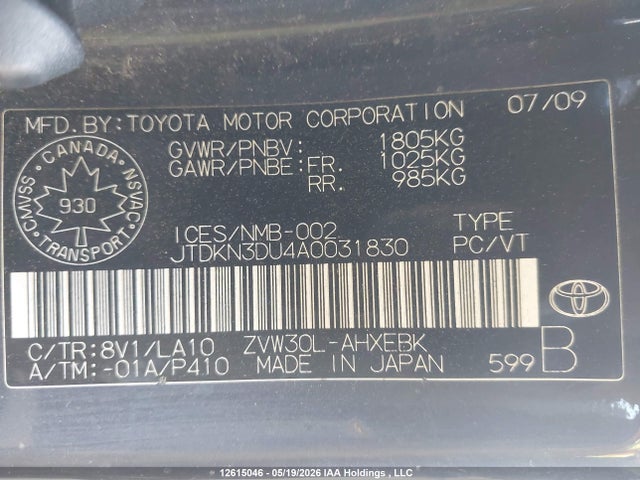 Продаж на аукціоні авто 2010 Toyota Prius, vin: JTDKN3DU4A0031830, номер лоту: 12615046