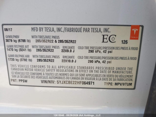 Tesla MODEL X 2017 5YJXCBE22HF064971 Image 9