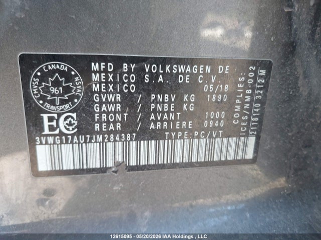 Auction sale of the 2018 Volkswagen Golf S/se, vin: 3VWG17AU7JM284387, lot number: 12615095