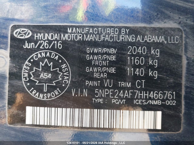 5NPE24AF7HH466761 Hyundai SONATA GL