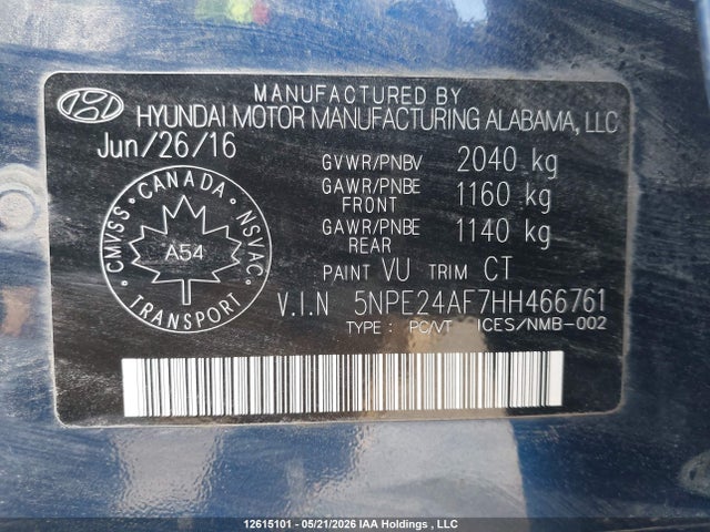 5NPE24AF7HH466761 Hyundai SONATA GL