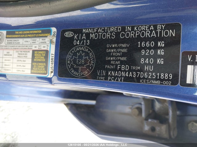 Aukcja sprzedaży 2013 Kia Rio Ex/lx/lx+/sx, vin: KNADN4A37D6251889, numer aukcji: 12615105