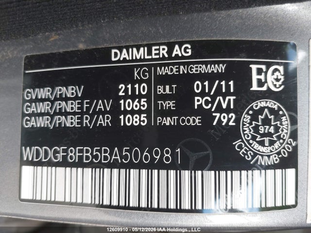 12609910 :رقم المزاد ، WDDGF8FB5BA506981 vin ، 2011 Mercedes-benz C 250 4matic مزاد بيع
