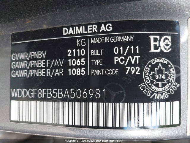 12609910 :رقم المزاد ، WDDGF8FB5BA506981 vin ، 2011 Mercedes-benz C 250 4matic مزاد بيع