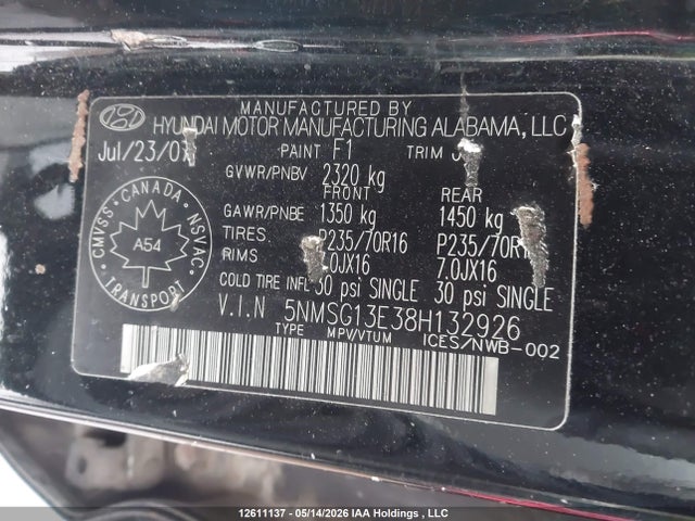 Продаж на аукціоні авто 2008 Hyundai Santa Fe Gl/gls, vin: 5NMSG13E38H132926, номер лоту: 12611137