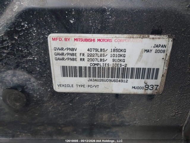 Aukcja sprzedaży 2009 Mitsubishi Lancer Se, vin: JA3AU26U09U604912, numer aukcji: 12610005
