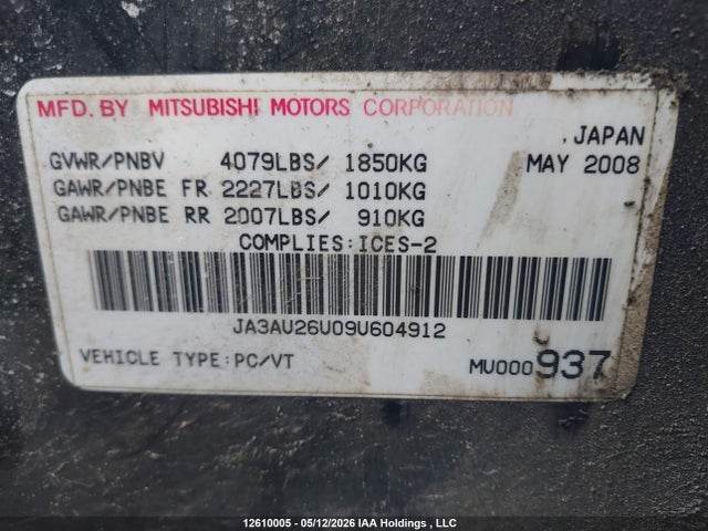 Aukcja sprzedaży 2009 Mitsubishi Lancer Se, vin: JA3AU26U09U604912, numer aukcji: 12610005